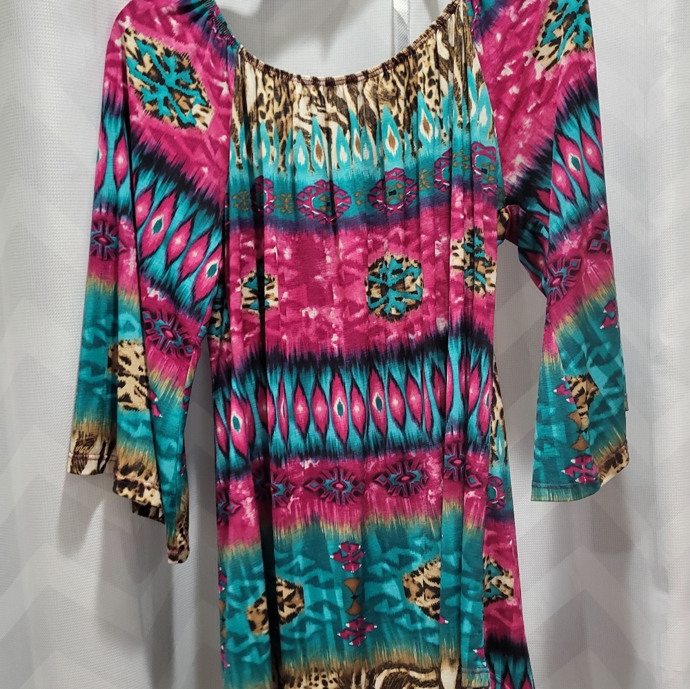 Vibrant hot pink & teal blouse